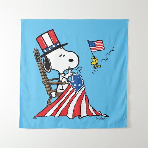 Snoopy Sewing 4th of July Flag Tapestry