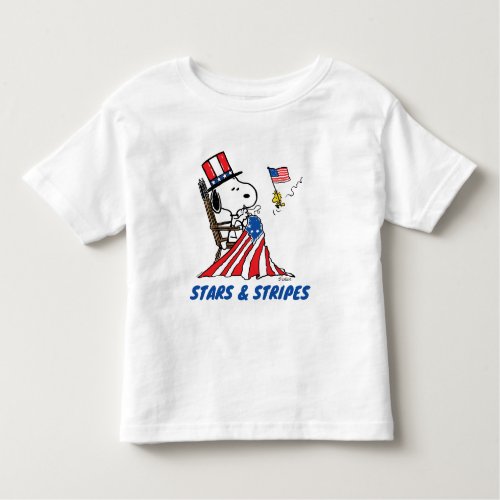 Snoopy Sewing 4th of July Flag Toddler T_shirt