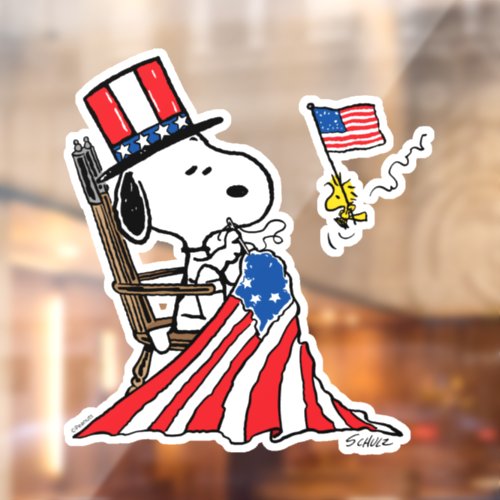 Snoopy Sewing 4th of July Flag Window Cling