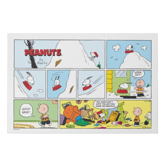 Snoopy Sled Riding Food Dish Faux Canvas Print (Front)