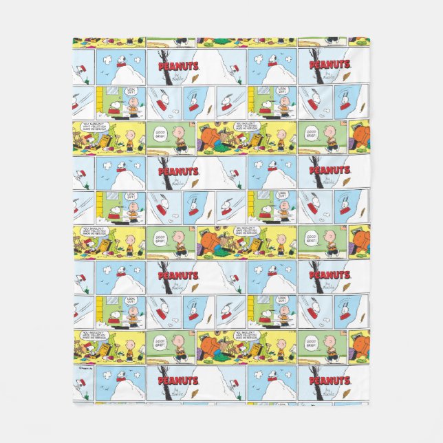 Snoopy Sled Riding Food Dish Fleece Blanket (Front)