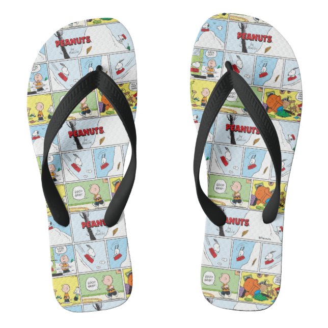 Snoopy Sled Riding Food Dish Flip Flops (Footbed)