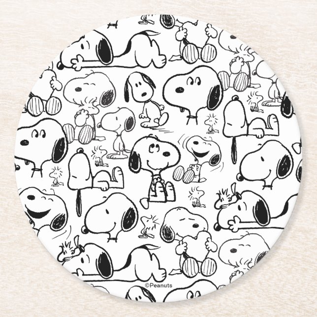 Snoopy Smile Giggle Laugh Pattern Round Paper Coaster (Front)