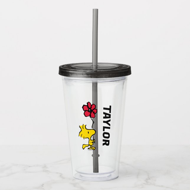 Snoopy So Sweet Flower Pattern Acrylic Tumbler (Front)