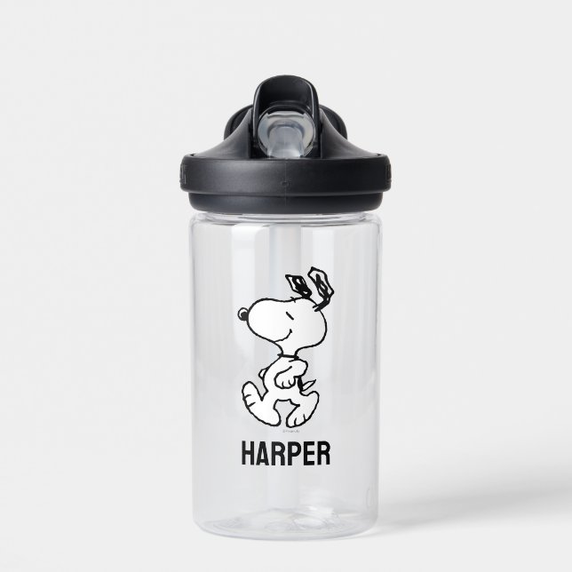 Snoopy So Sweet Flower Pattern | Add Your Name Water Bottle (Front)