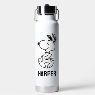 Snoopy So Sweet Flower Pattern   Add Your Name Water Bottle