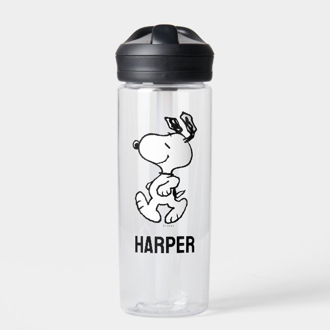 Snoopy So Sweet Flower Pattern | Add Your Name Water Bottle (Front)