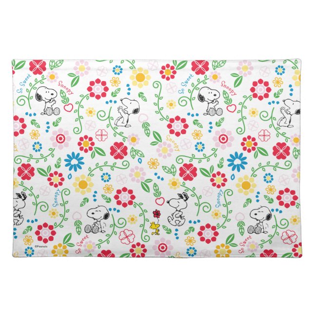 Snoopy So Sweet Flower Pattern Cloth Placemat (Front)