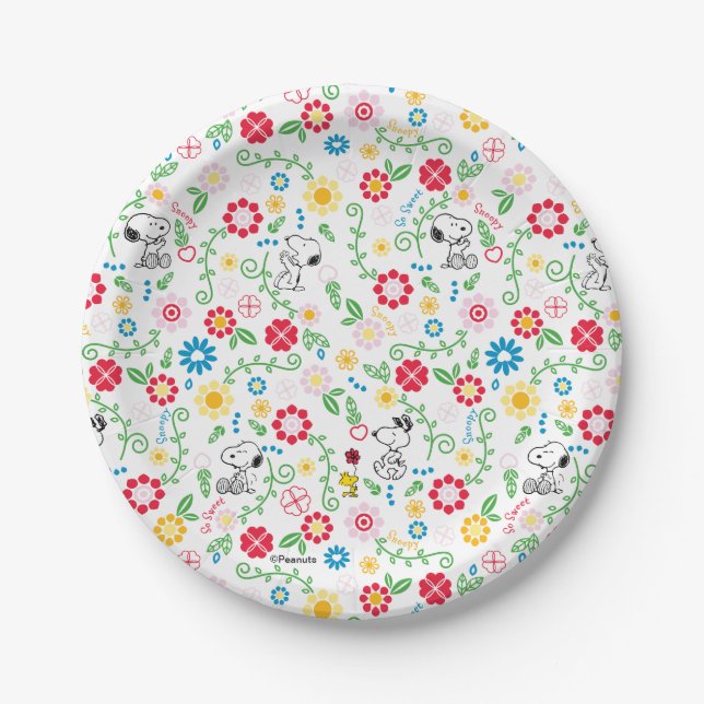 Snoopy So Sweet Flower Pattern Paper Plates (Front)