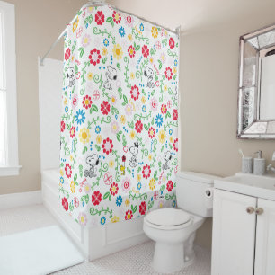 Snoopy So Sweet Flower Pattern Shower Curtain