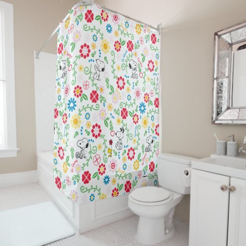 Snoopy So Sweet Flower Pattern Shower Curtain