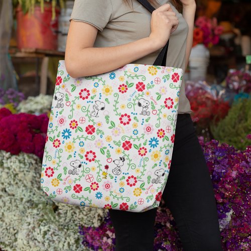 Snoopy So Sweet Flower Pattern Tote Bag