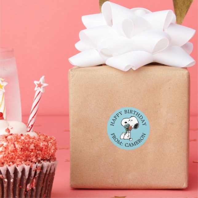 Snoopy Stop & Smell the Flowers | Happy Birthday Classic Round Sticker (Party)