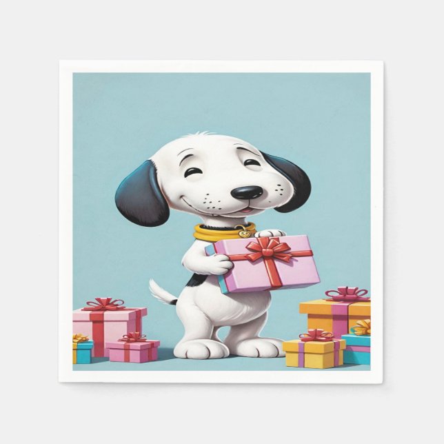 Snoopy, the cute hound is holding a gift box napkins (Front)