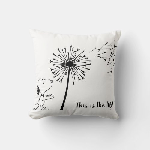 Snoopy With Dandelion Throw Pillow