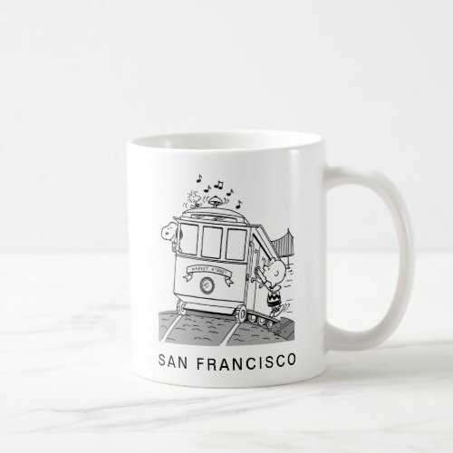 Snoopy Woodstock  Charlie Brown on a Trolley Coffee Mug