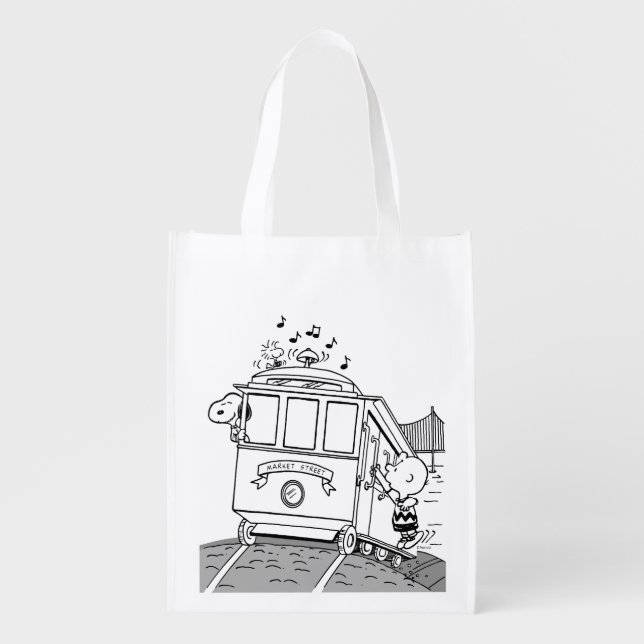 Snoopy, Woodstock, & Charlie Brown on a Trolley Grocery Bag (Front)
