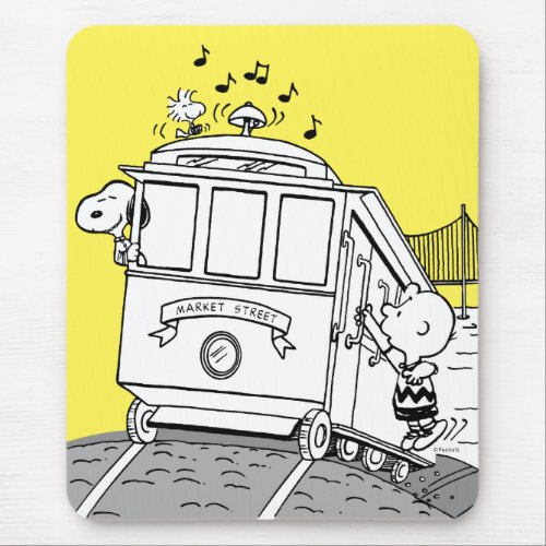 Snoopy Woodstock  Charlie Brown on a Trolley Mouse Pad