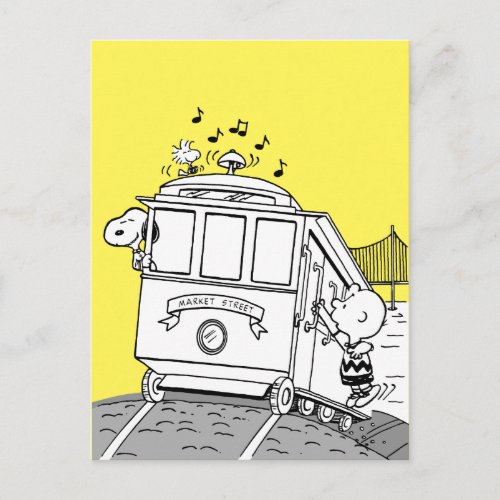 Snoopy Woodstock  Charlie Brown on a Trolley Postcard