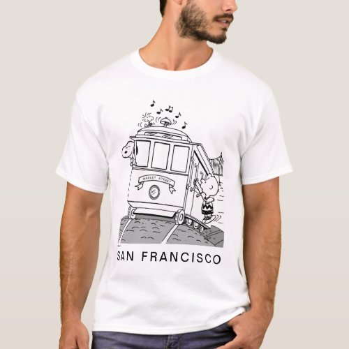 Snoopy Woodstock  Charlie Brown on a Trolley T_Shirt