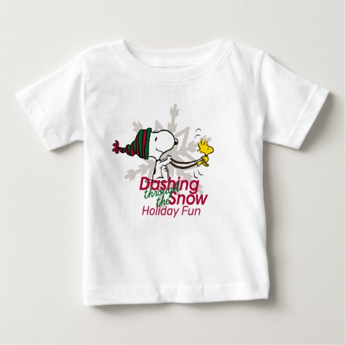 Snoopy  Woodstock Dashing Through the Snow Baby T_Shirt