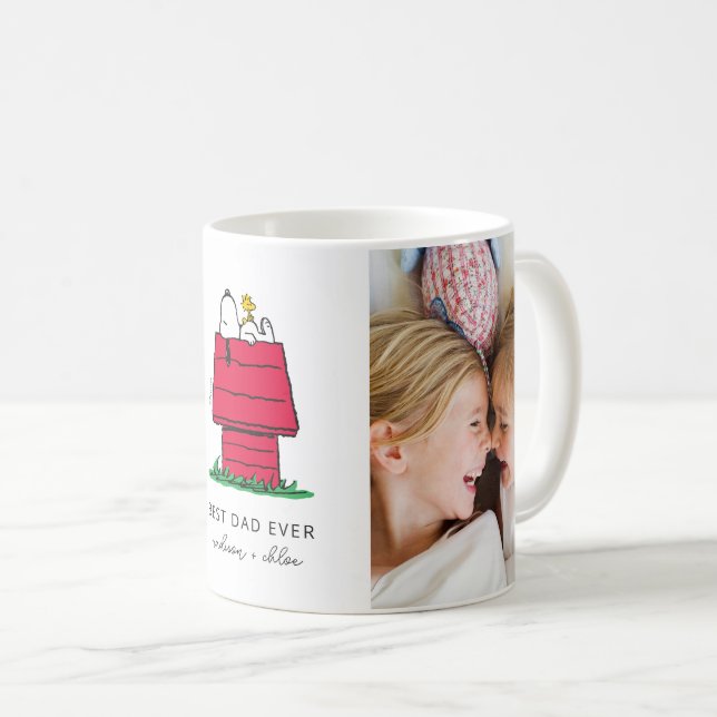 Snoopy & Woodstock Doghouse | Best Dad Ever Photo Coffee Mug (Front Right)
