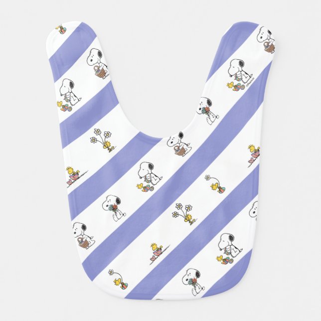 Snoopy & Woodstock Easter Stripe Pattern Baby Bib (Front)