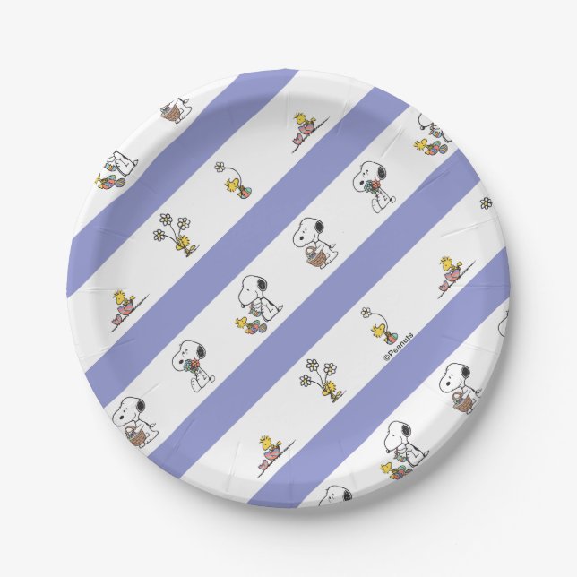 Snoopy & Woodstock Easter Stripe Pattern Paper Plates (Front)