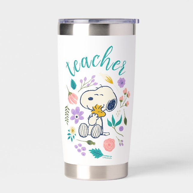 Snoopy & Woodstock Flower Hug Teacher Insulated Tumbler (Left)