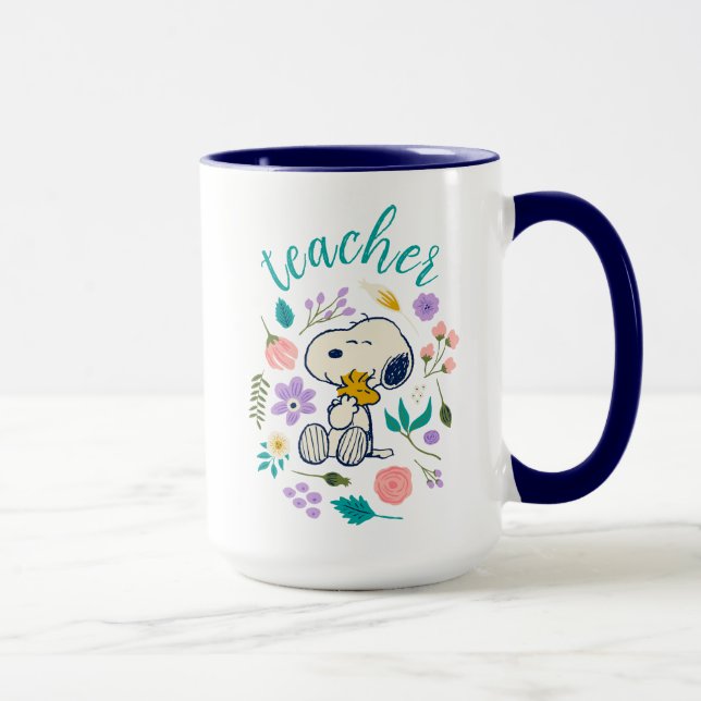 Snoopy & Woodstock Flower Hug Teacher Mug (Right)