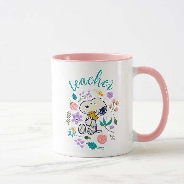 Snoopy & Woodstock Flower Hug Teacher Mug (Right)