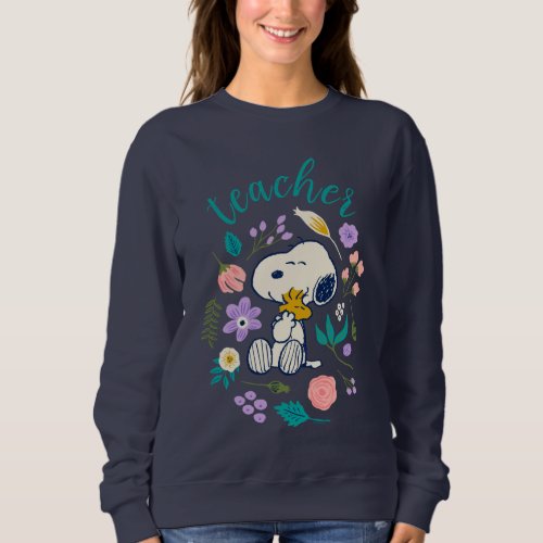 Snoopy  Woodstock Flower Hug Teacher Sweatshirt