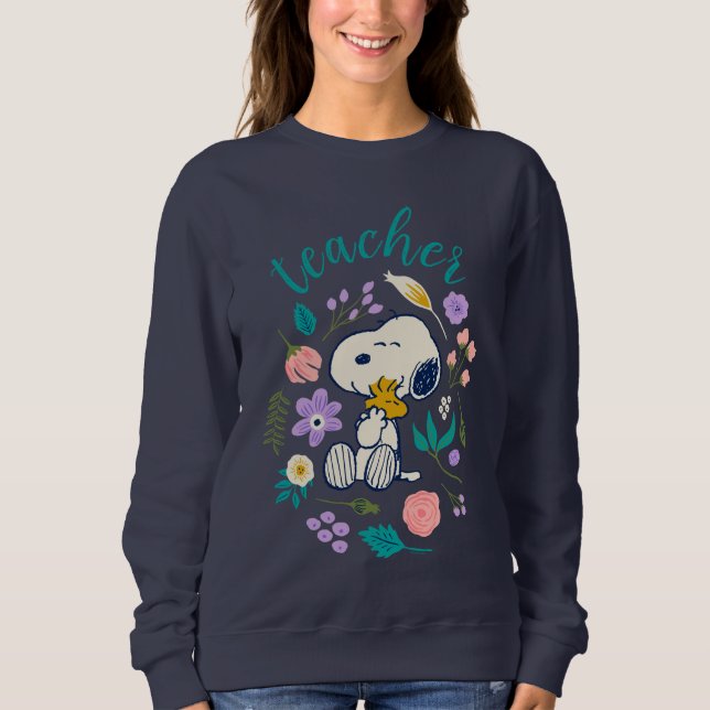 Snoopy & Woodstock Flower Hug Teacher Sweatshirt (Front)