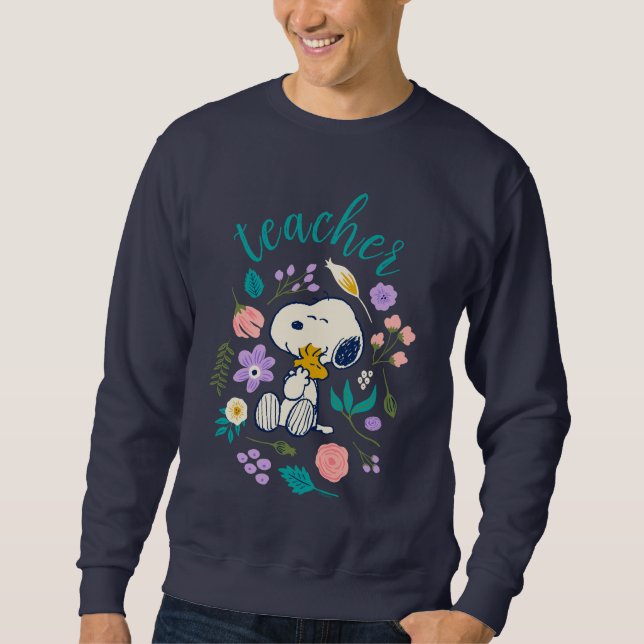 Snoopy & Woodstock Flower Hug Teacher Sweatshirt (Front)