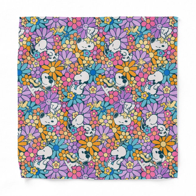 Snoopy & Woodstock Flower Pattern Bandana (Front)