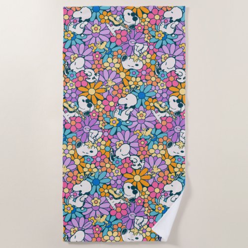 Snoopy  Woodstock Flower Pattern Beach Towel