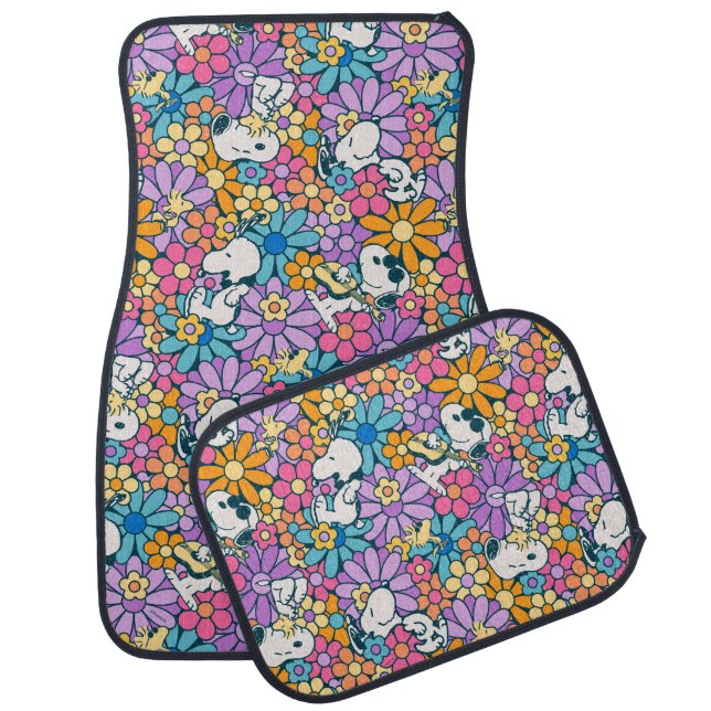 Snoopy & Woodstock Flower Pattern Car Floor Mat (Set)
