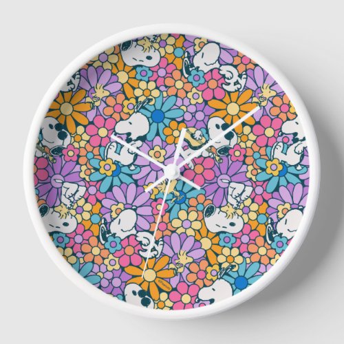 Snoopy  Woodstock Flower Pattern Clock