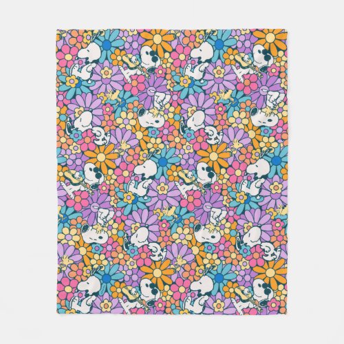 Snoopy  Woodstock Flower Pattern Fleece Blanket