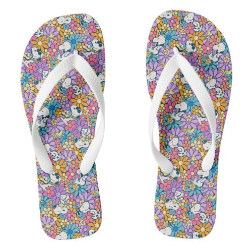 Snoopy  Woodstock Flower Pattern Flip Flops