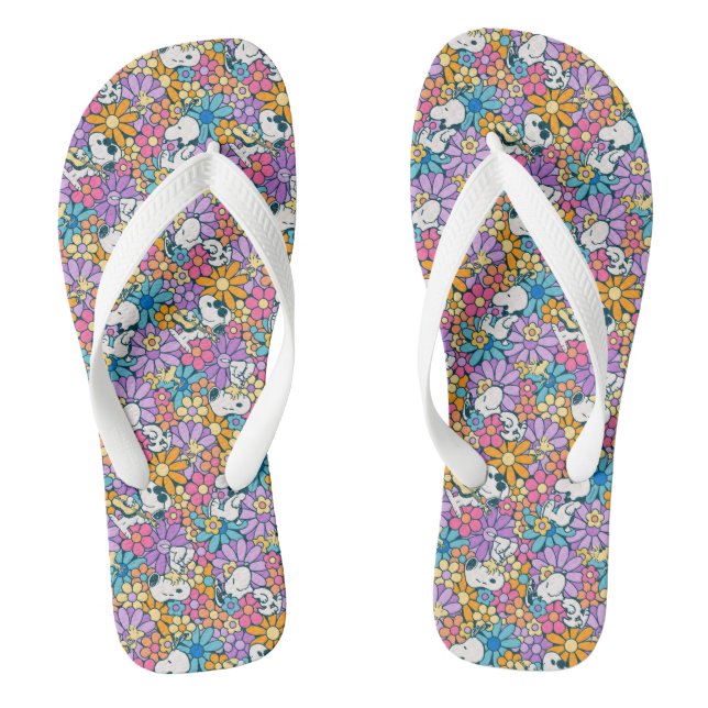 Snoopy & Woodstock Flower Pattern Flip Flops (Footbed)