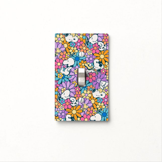 Snoopy & Woodstock Flower Pattern Light Switch Cover (In Situ)