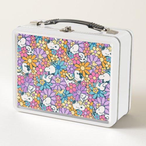 Snoopy  Woodstock Flower Pattern Metal Lunch Box