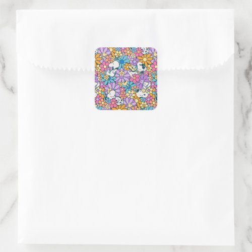 Snoopy  Woodstock Flower Pattern Square Sticker