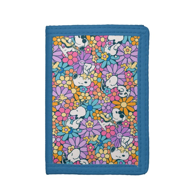 Snoopy & Woodstock Flower Pattern Trifold Wallet (Front Vertical)