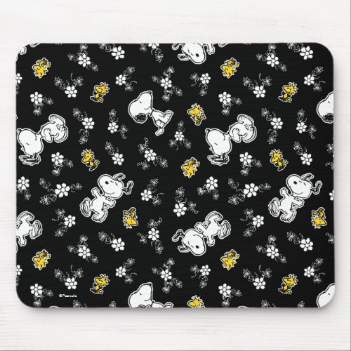 Snoopy  Woodstock Fun  Flowers Mouse Pad