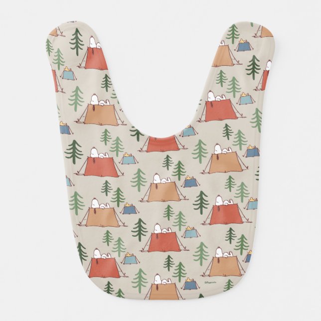 Snoopy & Woodstock Go Camping Pattern Baby Bib (Front)