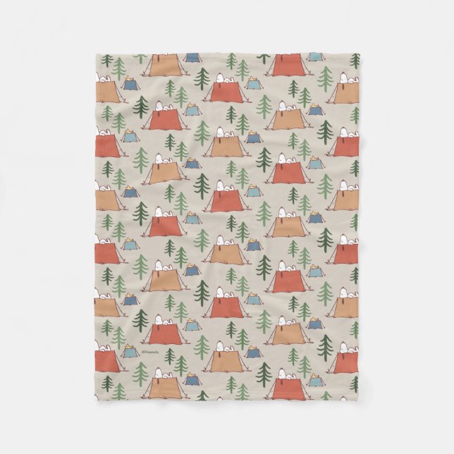 Snoopy & Woodstock Go Camping Pattern Fleece Blanket (Front)