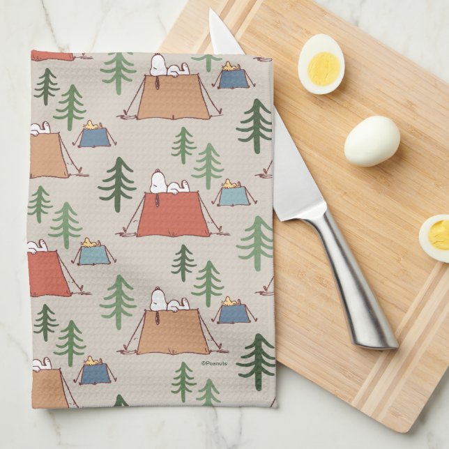 Snoopy & Woodstock Go Camping Pattern Kitchen Towel (Quarter Fold)