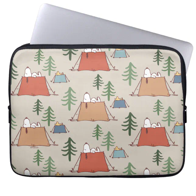 Snoopy & Woodstock Go Camping Pattern Laptop Sleeve | Zazzle
